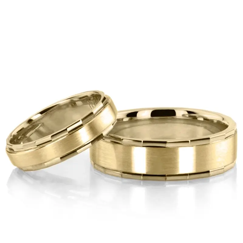 18K basic-diamond-carved-wedding-ring-set - alternate view 4