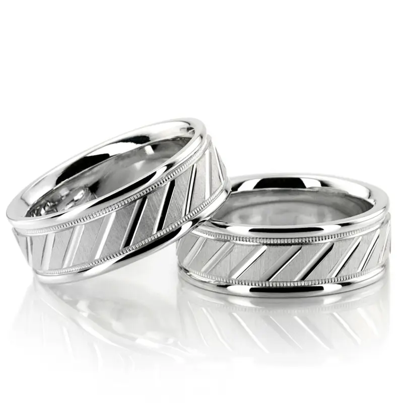 10K Diagonal-Cut-Milgrain-Wedding-Band-Set - main view