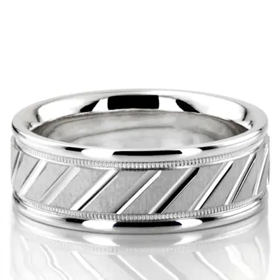 Diagonal Cut Milgrain Diamond Carved Wedding Band Set - view 3 of 3