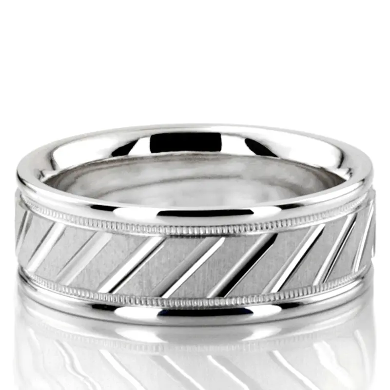 10K Diagonal-Cut-Milgrain-Wedding-Band-Set - alternate view 3