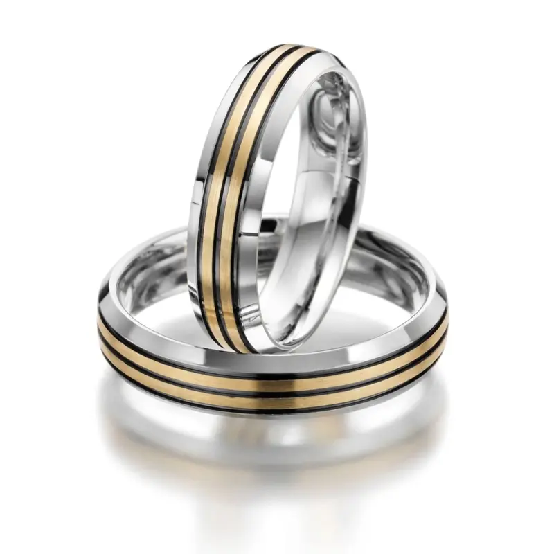 plat Beveled-Edge-Carved-Wedding-Band-Set - main view