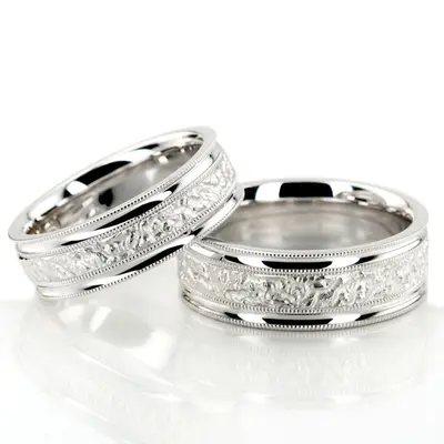 Concave Edge Matte Center Fancy Wedding Ring Set - view 1 of 2