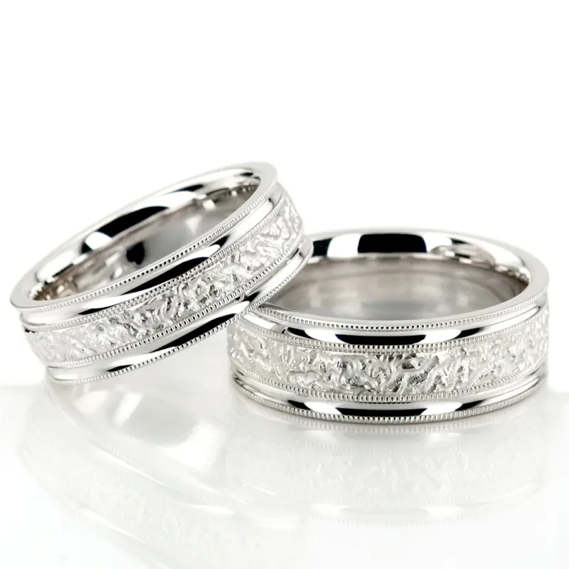 18K Concave-Edge-Matte-Center-Fancy-Wedding-Ring-Set - main view