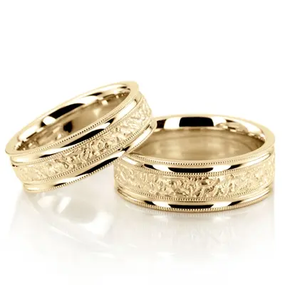 Concave Edge Matte Center Fancy Wedding Ring Set - view 2 of 2