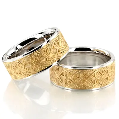 Lovely Heart Pattern Wedding Band Set - view 1 of 3