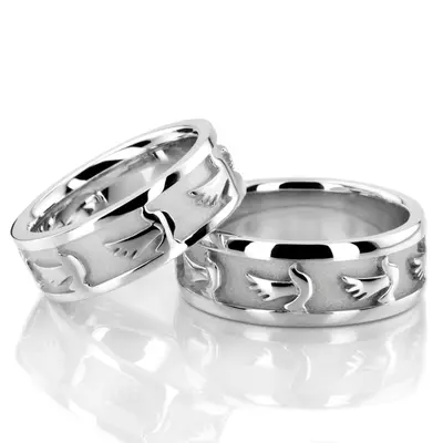 Dove Motif Religious Wedding Ring Set - view 2 of 3