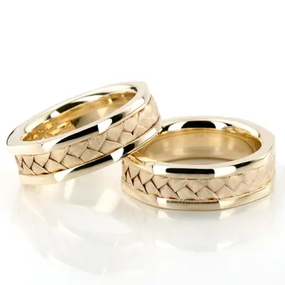 Hexagonal Hand Woven Wedding Band Set - view 1 of 4