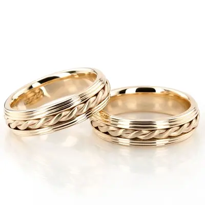 Custom Triple-step Edge Handmade Wedding Ring Set - view 1 of 2