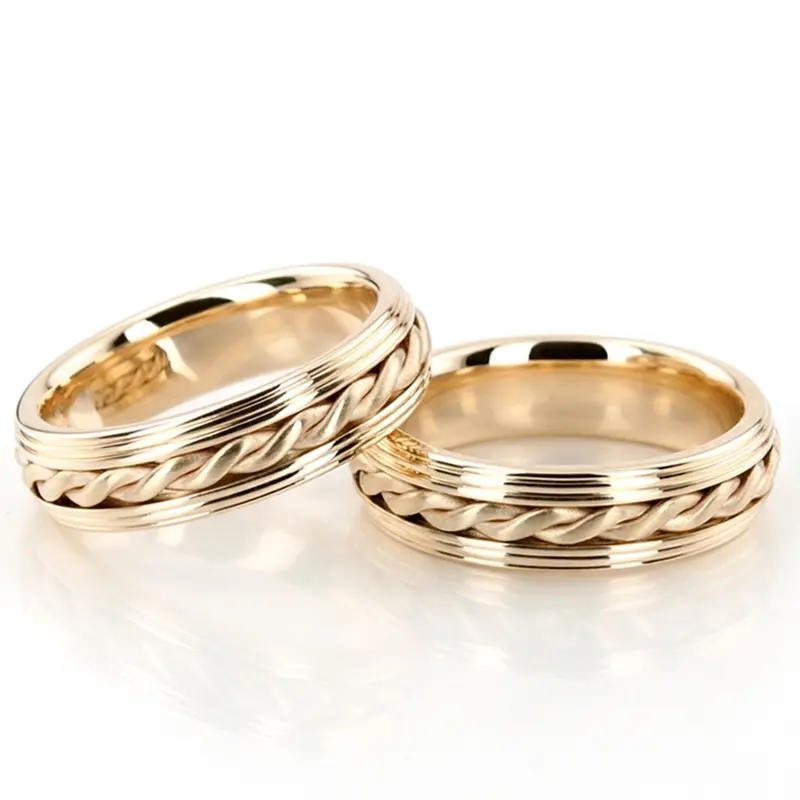 14K Custom-Triple-step-Edge-Handmade-Wedding-Ring-Set - main view