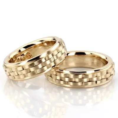 Contemporary Rolex Style Fancy Carved Wedding Ring Set - view 3 of 3
