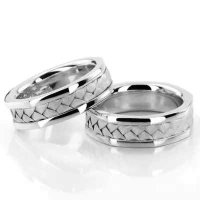 Hexagonal Hand Woven Wedding Band Set - view 2 of 4