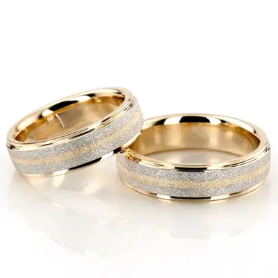 Stylish Stone Finish Basic Design Wedding Band Set - view 1 of 3