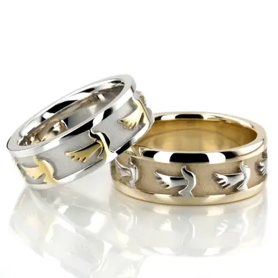Dove Motif Religious Wedding Ring Set - view 1 of 3