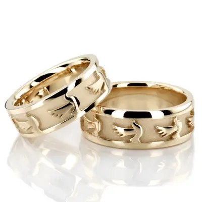 Dove Motif Religious Wedding Ring Set - view 3 of 3