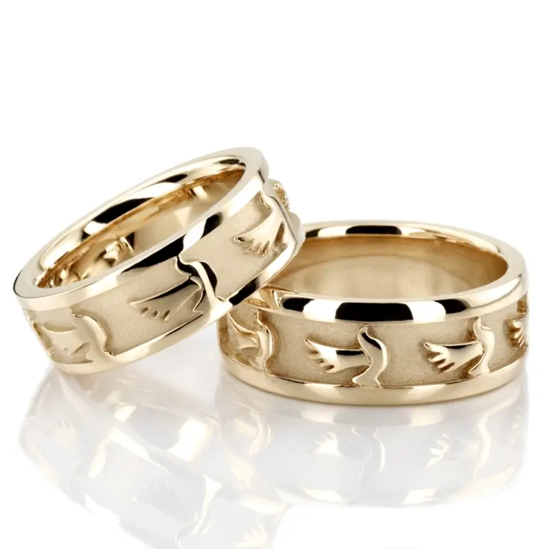 18K Dove-Motif-Religious-Wedding-Ring-set - alternate view 3
