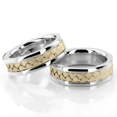 Hexagonal Hand Woven Wedding Band Set - view 3 of 4