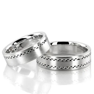 Wave Motif Wedding Band Set - view 2 of 5