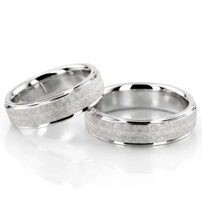 Stylish Stone Finish Basic Design Wedding Band Set - view 2 of 3