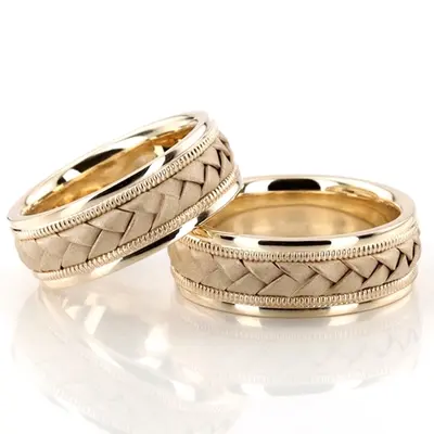Classic Milgrain Hand Braided Wedding Band Set - view 1 of 3