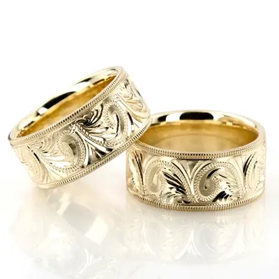 Bestseller Hand Engraved Fancy Wedding Ring Set - view 1 of 3