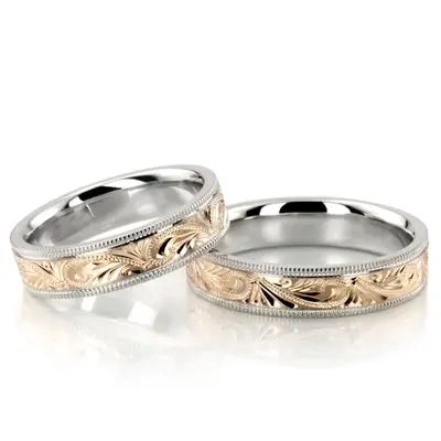 Bestseller Hand Engraved Fancy Wedding Ring Set - view 2 of 3