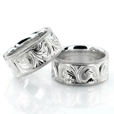 Bestseller Hand Engraved Fancy Wedding Ring Set - view 3 of 3