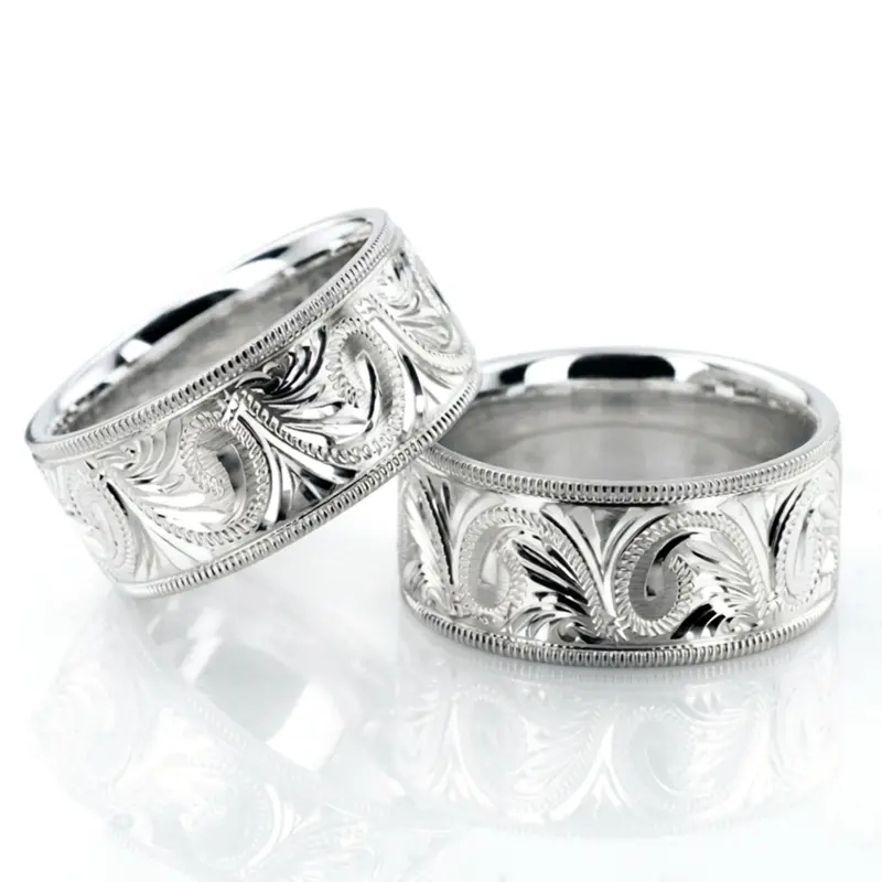 14K Bestseller-Hand-Engraved-Fancy-Wedding-Ring-Set - alternate view 3