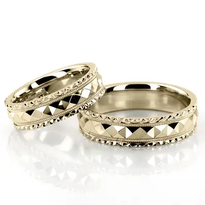 Fish Scale Style Edge Diamond Cut Wedding Ring Set - view 3 of 3