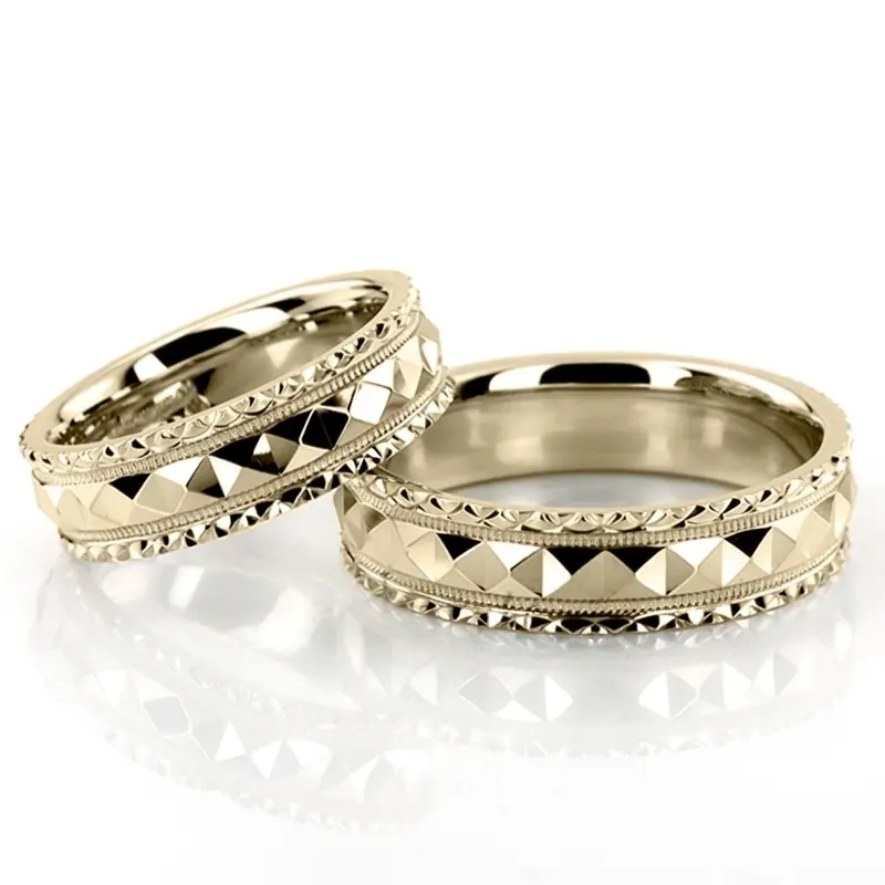 10K Fish-Scale-Edge-Diamond-Cut-Wedding-Ring-Set - alternate view 3