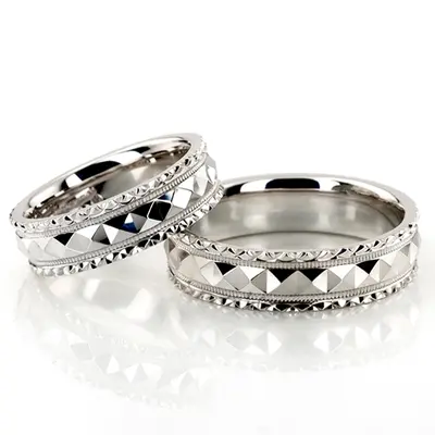 Fish Scale Style Edge Diamond Cut Wedding Ring Set - view 1 of 3