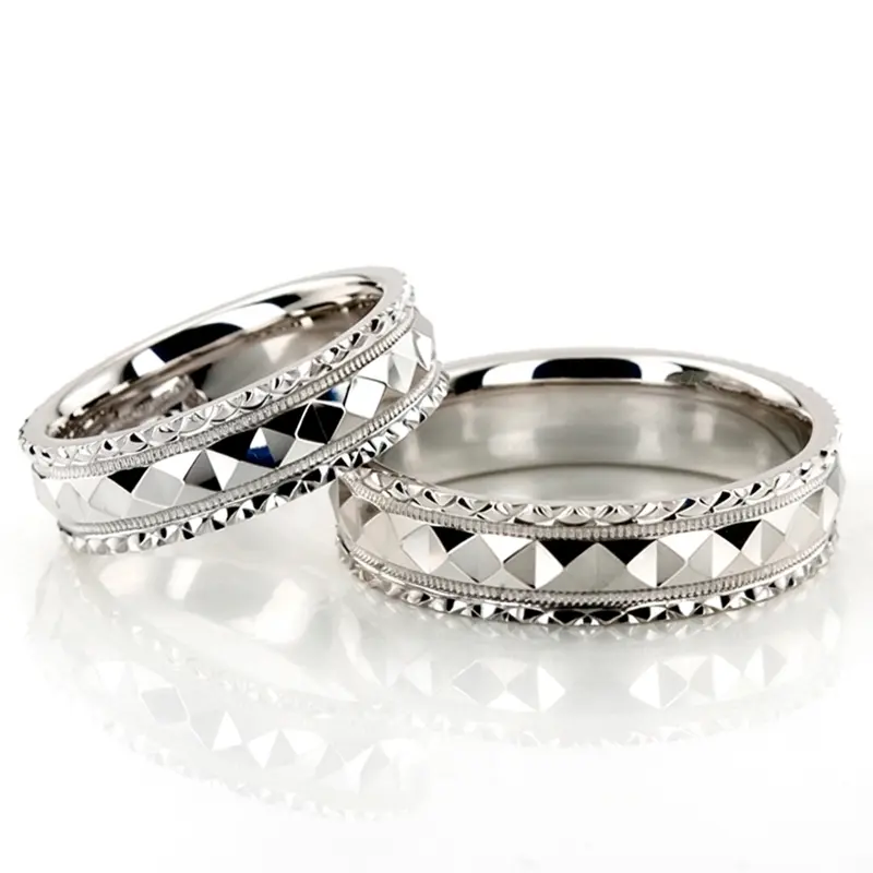 10K Fish-Scale-Edge-Diamond-Cut-Wedding-Ring-Set - main view