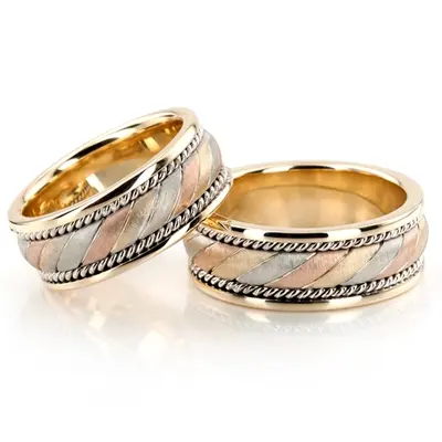Exclusive Three-Color Hand Woven Wedding Band Set - view 1 of 2