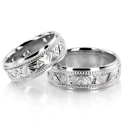 Floral Bead Design Wedding Ring Set - view 2 of 3