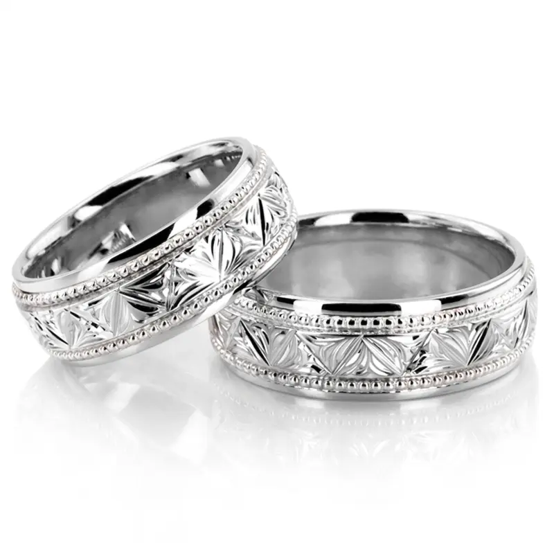 14K Floral-Bead-Design-Wedding-Ring-Set - alternate view 2