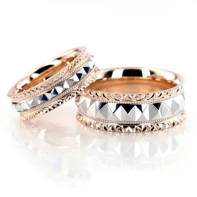 Fish Scale Style Edge Diamond Cut Wedding Ring Set - view 2 of 3