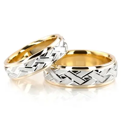 Attractive Angled Cut Diamond Cut Wedding Ring Set - view 1 of 8