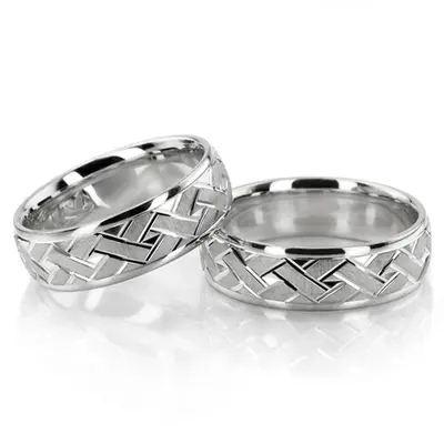 Attractive Angled Cut Diamond Cut Wedding Ring Set - view 6 of 8