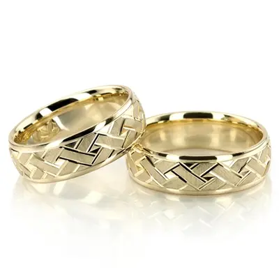 Attractive Angled Cut Diamond Cut Wedding Ring Set - view 7 of 8
