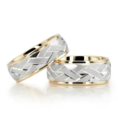 Attractive Angled Cut Diamond Cut Wedding Ring Set - view 3 of 8