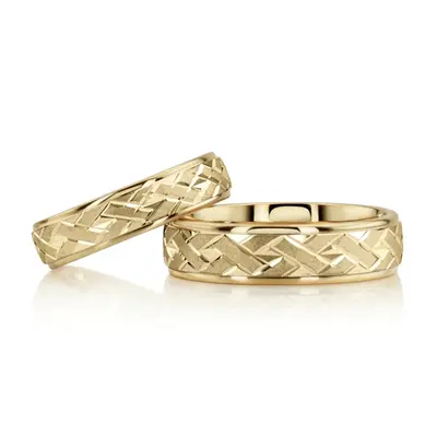 Attractive Angled Cut Diamond Cut Wedding Ring Set - view 4 of 8