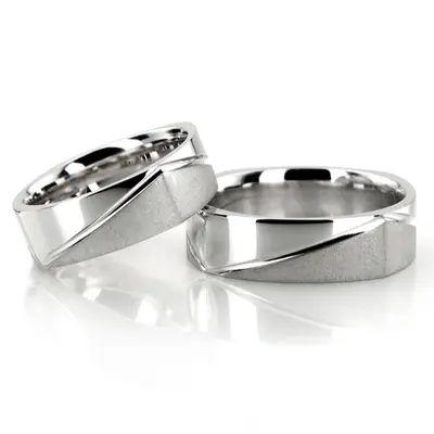 Symmetrical Four Sided Fancy Carved Wedding Ring Set - view 1 of 3