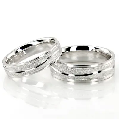 Wavy Stone Finish Basic Design Wedding Band Set - view 2 of 3