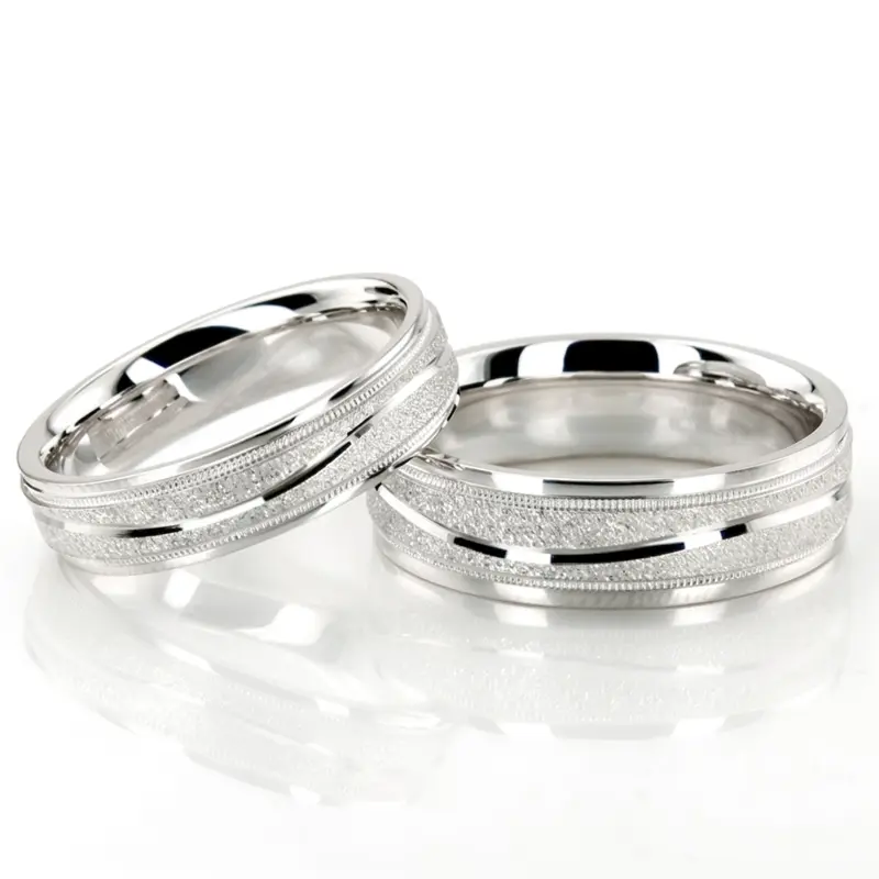 14K Wavy-Stone-Finish-Wedding-Band-Set - alternate view 2