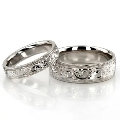 Bestseller Hand Engraved Fancy Wedding Band Set - view 3 of 3