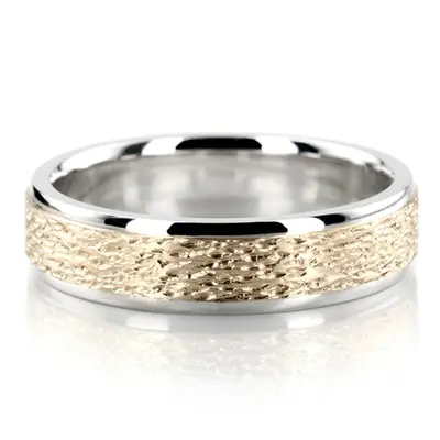 Two-Tone Rough Step Edge Wedding Ring Set - view 5 of 5