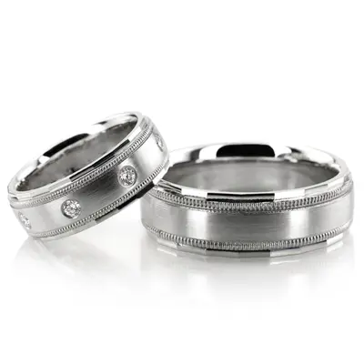 Angled Edge Milgrain Wedding Band Set - view 1 of 2