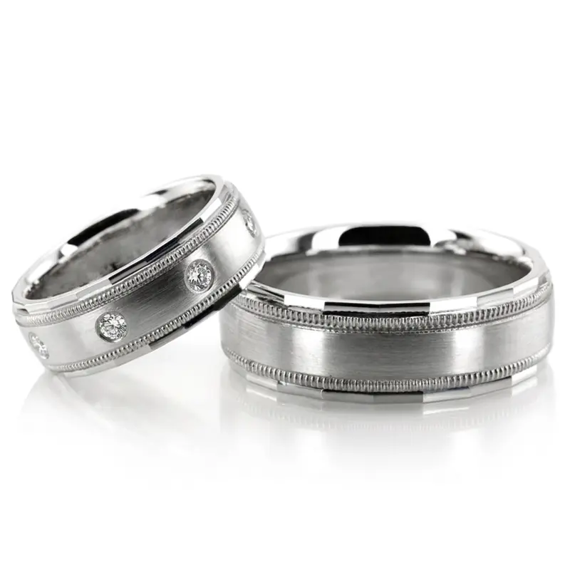 10K Angled-Edge-Milgrain-Wedding-Band-Set - main view
