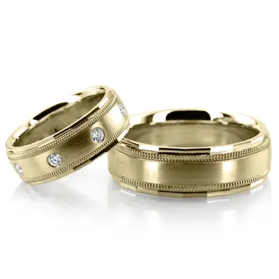 Angled Edge Milgrain Wedding Band Set - view 2 of 2
