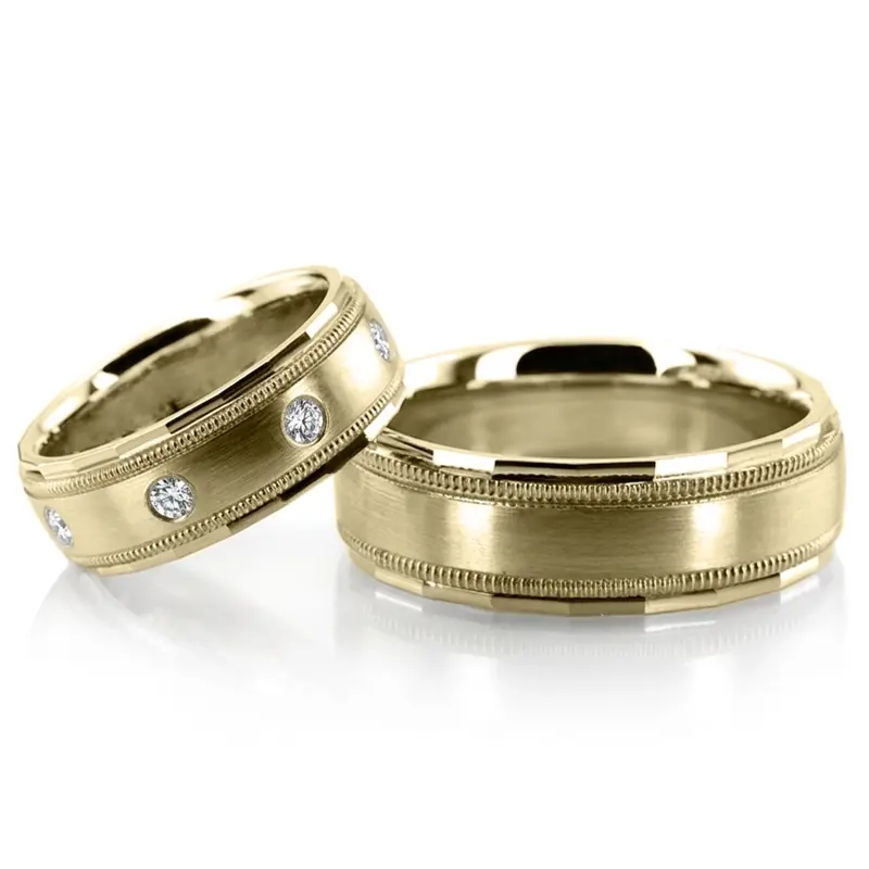 10K Angled-Edge-Milgrain-Wedding-Band-Set - alternate view 2