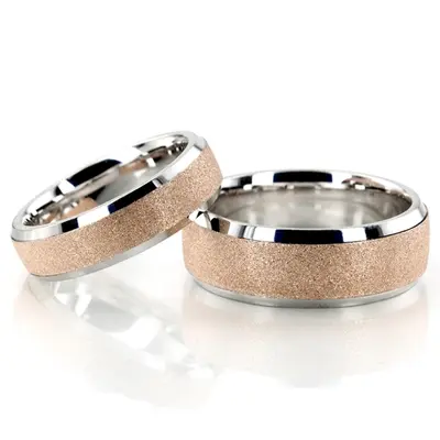 Beveled Edge Rose Stone Finish Wedding Band Set - view 1 of 1